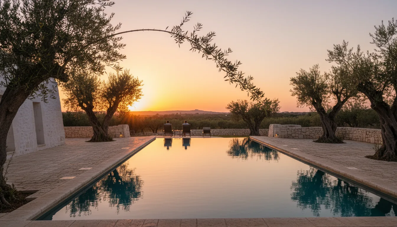Vista della piscina al tramonto